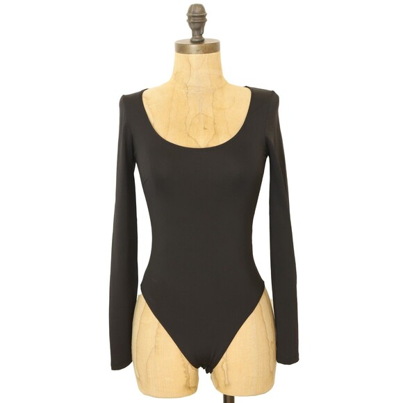 Topshop Nordstrom Slinky Long Sleeve Bodysuit US 4 S Scoop Neck Black NEW B6 - Picture 2 of 6